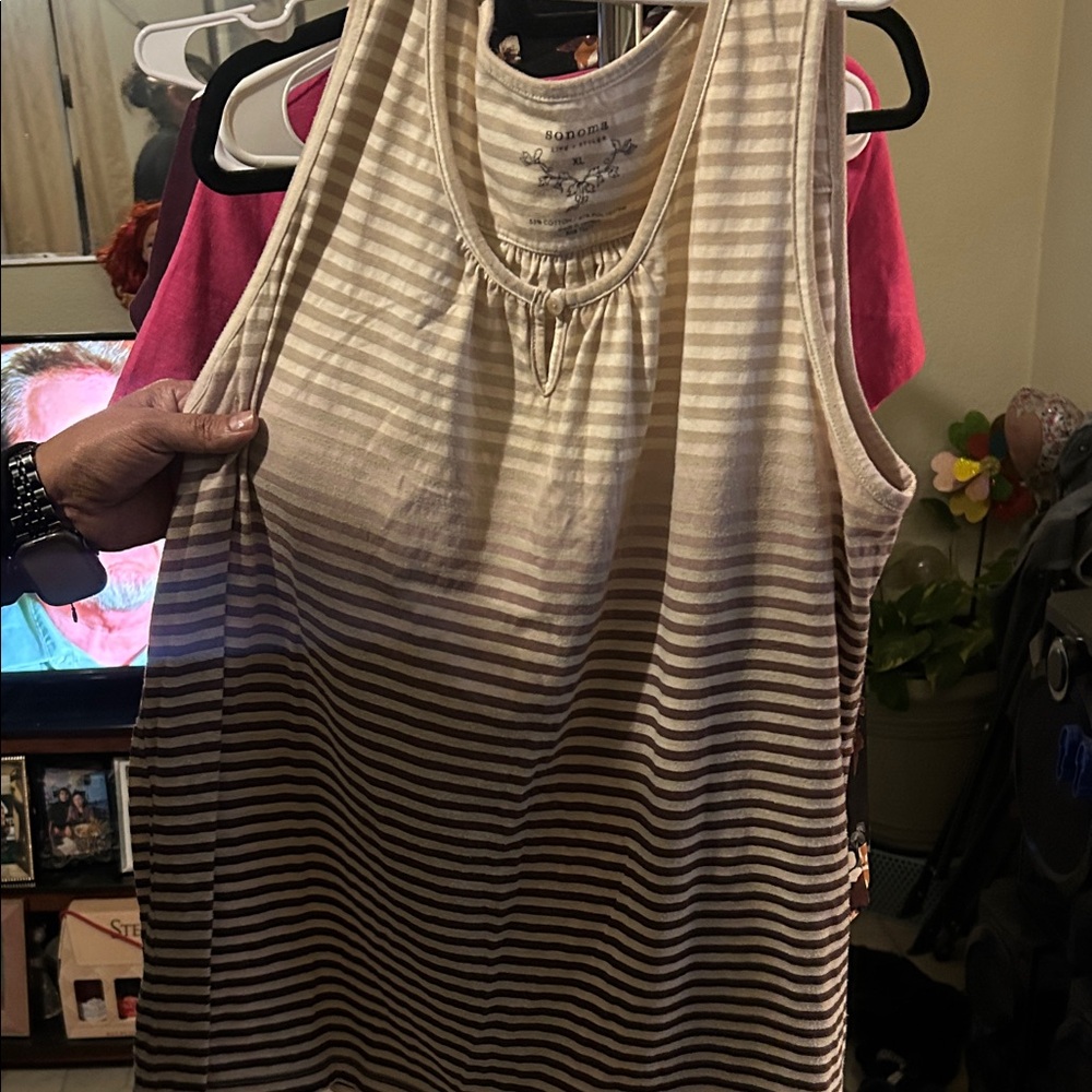 Sonoma Cream and Brown Striped Tank Top